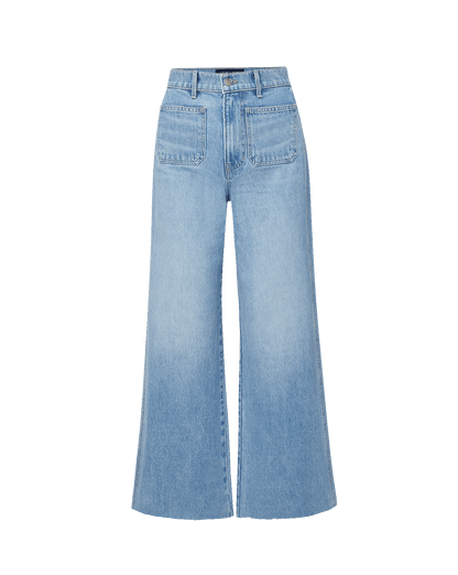 Veronica Beard | Taylor Cropped Patch-Pocket Wide-Leg Jean in Light Wash Big Splash Big Splash