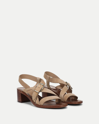 Veronica Beard | Etta Suede Mid-Heel Sandal in Sand Sand