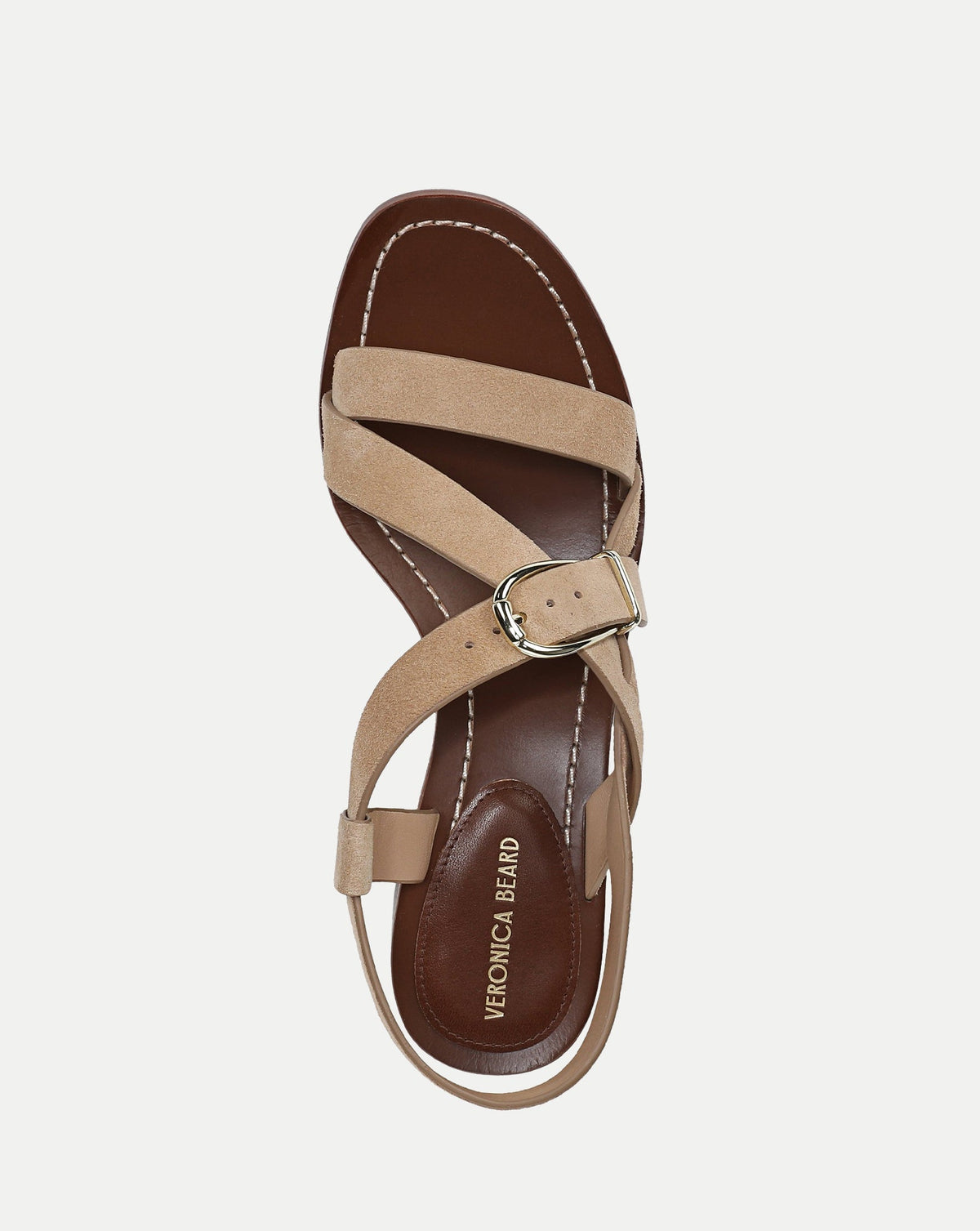 Veronica Beard | Etta Suede Mid-Heel Sandal in Sand Sand