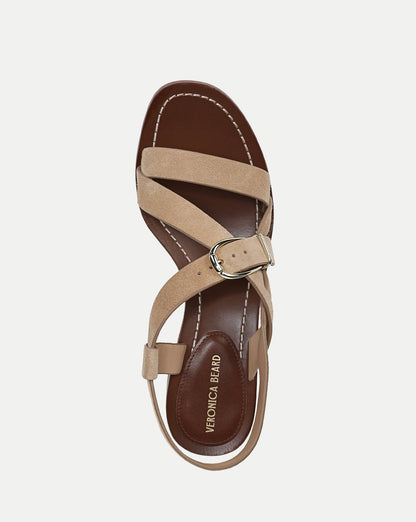Veronica Beard | Etta Suede Mid-Heel Sandal in Sand Sand