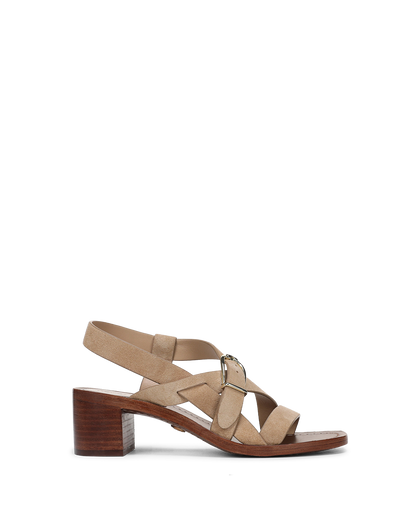 Veronica Beard | Etta Suede Mid-Heel Sandal in Sand Sand