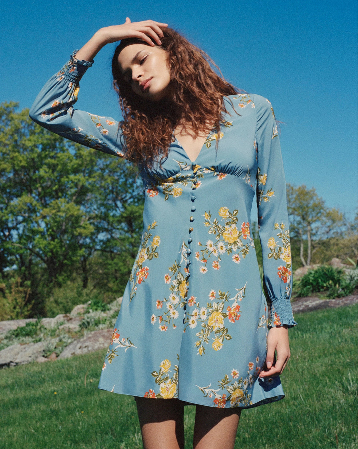 Veronica Beard | Gabria Floral Mini Dress in Blue River Multi Blue River Multi