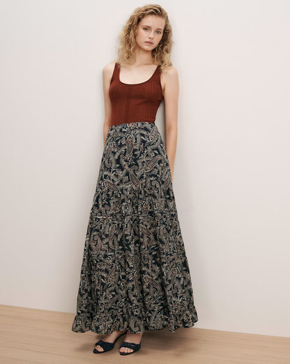 Veronica Beard | Heatheralyn Paisley Maxi Skirt in Navy Multi Navy Multi
