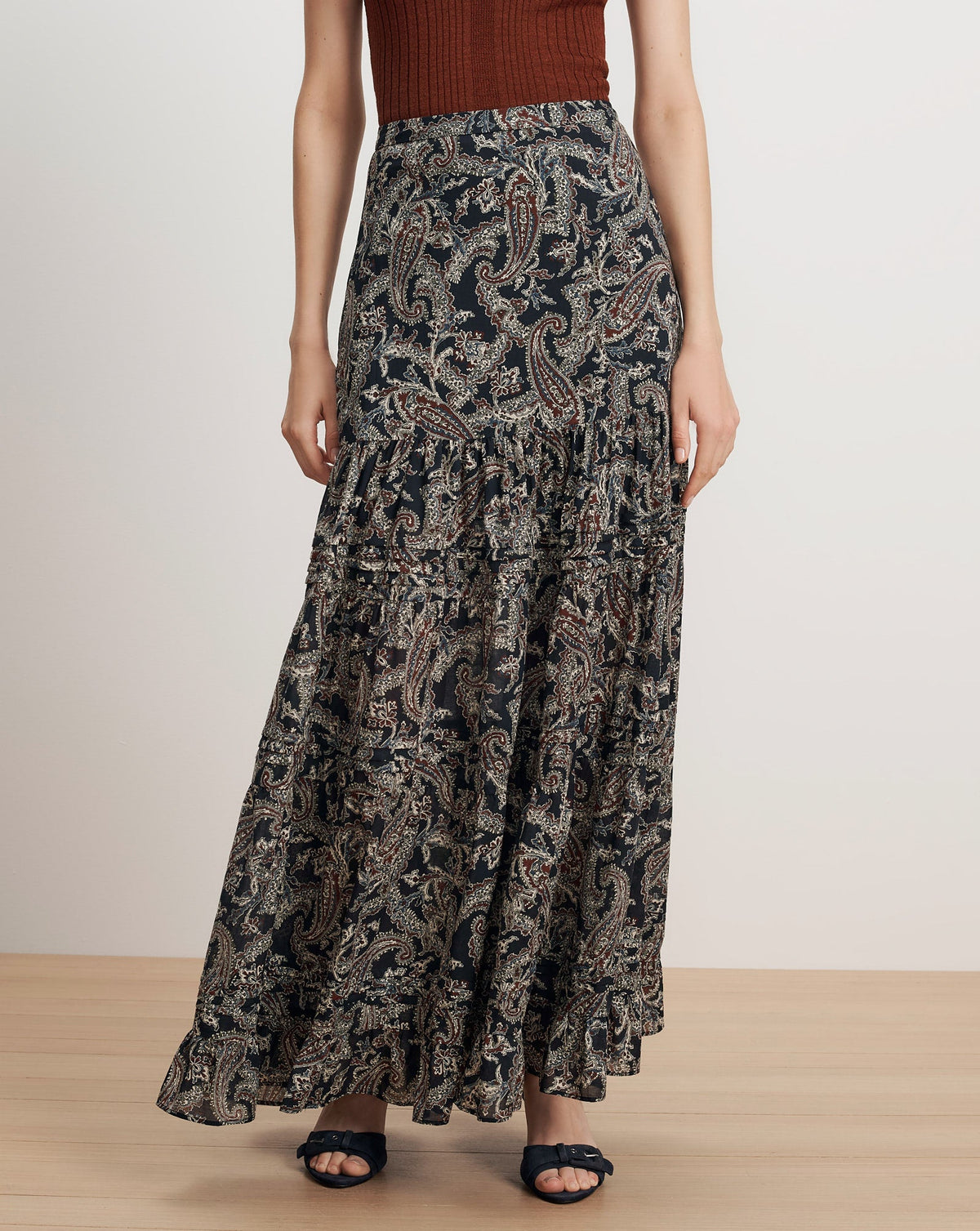Veronica Beard | Heatheralyn Paisley Maxi Skirt in Navy Multi Navy Multi