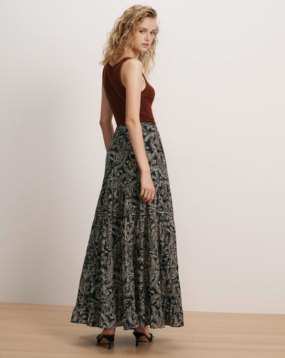 Veronica Beard | Heatheralyn Paisley Maxi Skirt in Navy Multi Navy Multi