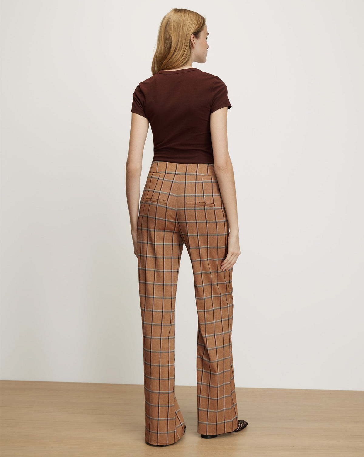 Veronica Beard | Tonelli Plaid Wide-Leg Pant in Tan Ochre Multi Ochre Multi