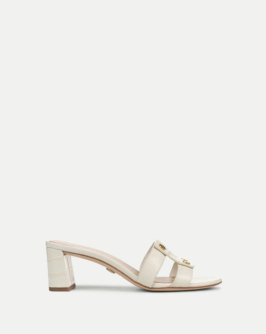 Veronica Beard | Via Croc-Embossed Heeled Sandal in Ecru Ecru