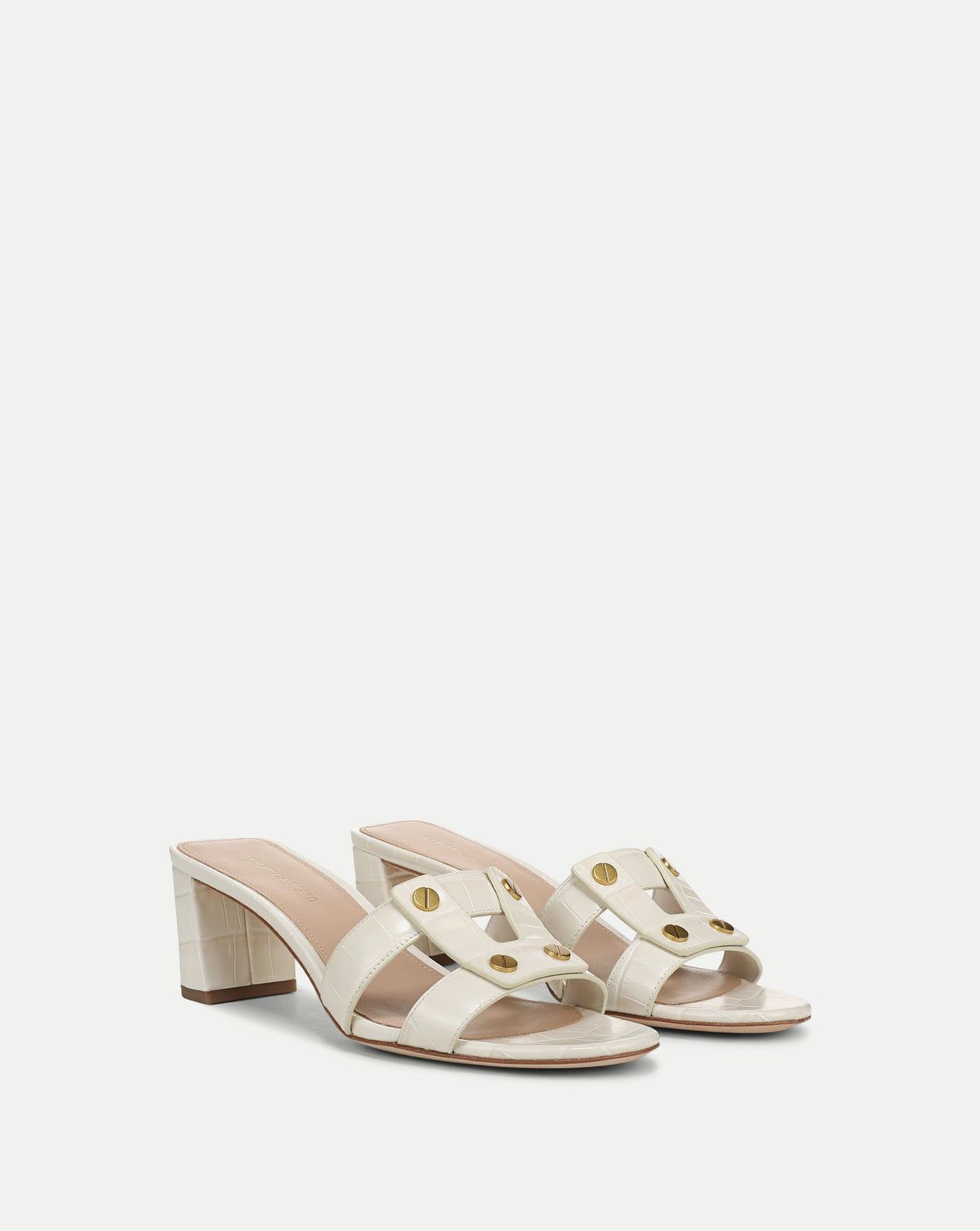 Veronica Beard | Via Croc-Embossed Heeled Sandal in Ecru Ecru