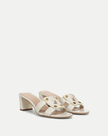 Veronica Beard | Via Croc-Embossed Heeled Sandal in Ecru Ecru