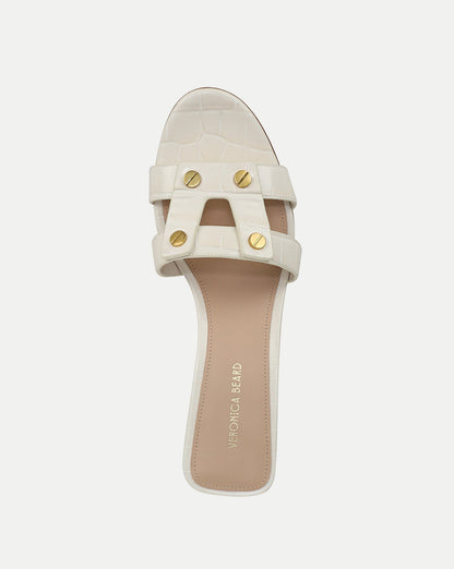 Veronica Beard | Via Croc-Embossed Heeled Sandal in Ecru Ecru