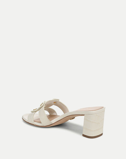 Veronica Beard | Via Croc-Embossed Heeled Sandal in Ecru Ecru