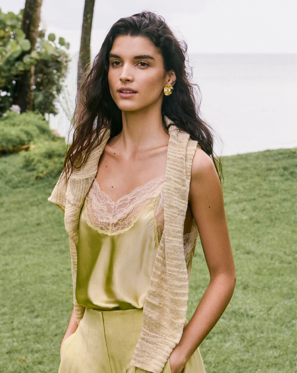 Veronica Beard | Johanan Stretch-Silk Camisole in Pistachio Pistachio