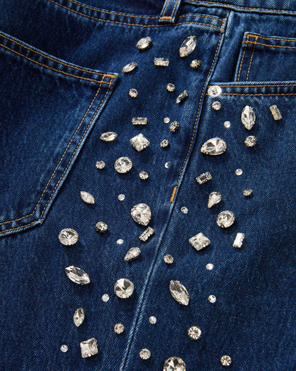 Veronica Beard | Kasey Embellished Wide-Leg Jean in Stoned Bright Blue Stoned Bright Blue