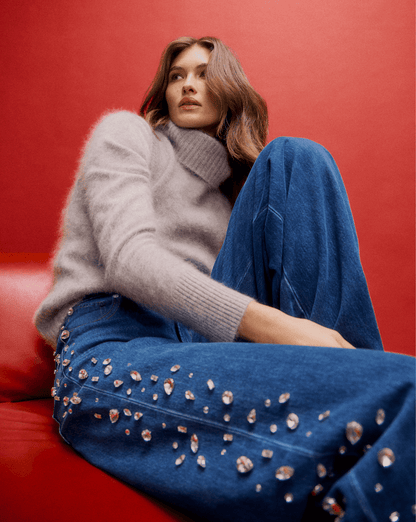 Veronica Beard | Kasey Embellished Wide-Leg Jean in Stoned Bright Blue Stoned Bright Blue