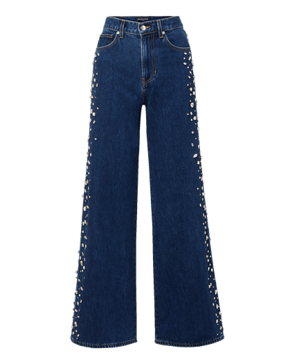 Veronica Beard | Kasey Embellished Wide-Leg Jean in Stoned Bright Blue Stoned Bright Blue