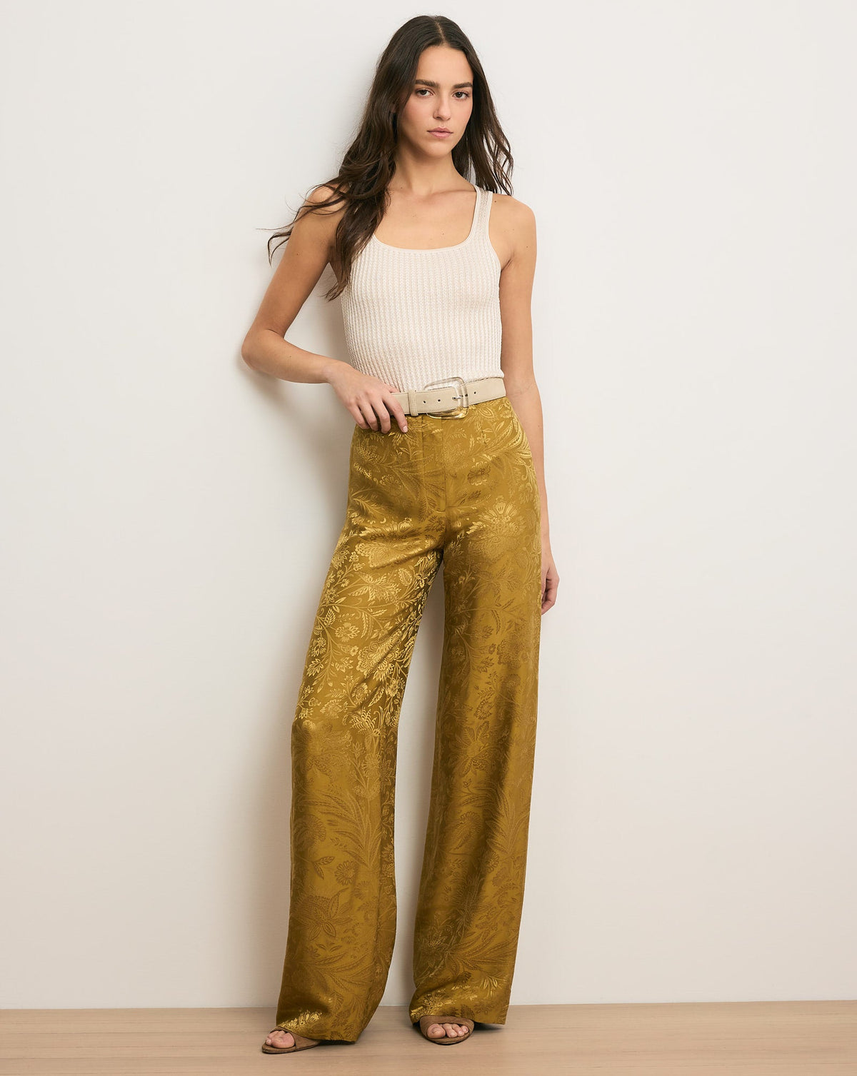 Veronica Beard | Ronin Wide-Leg Jacquard Pant in Gold Ochre Gold Ochre