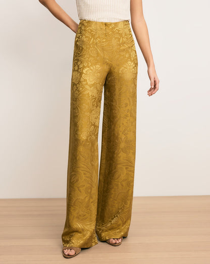 Veronica Beard | Ronin Wide-Leg Jacquard Pant in Gold Ochre Gold Ochre