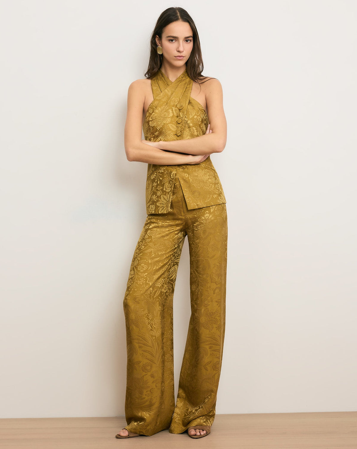 Veronica Beard | Ronin Wide-Leg Jacquard Pant in Gold Ochre Gold Ochre