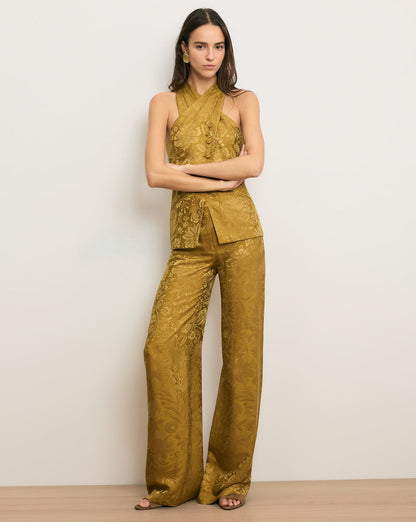 Veronica Beard | Ronin Wide-Leg Jacquard Pant in Gold Ochre Gold Ochre