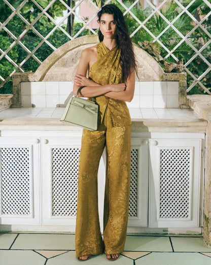 Veronica Beard | Ronin Wide-Leg Jacquard Pant in Gold Ochre Gold Ochre