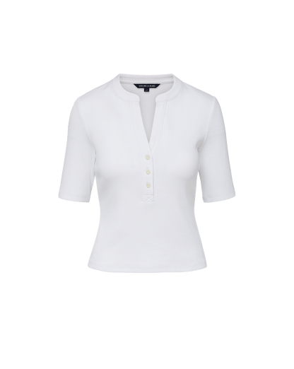 Veronica Beard | Reubian Ribbed Henley T-Shirt in White White