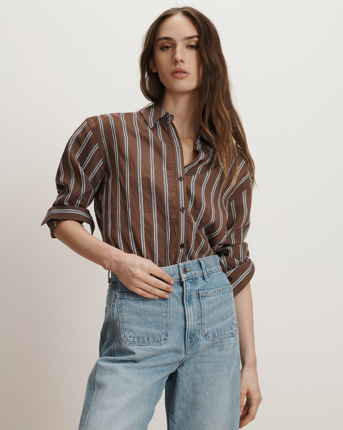 Veronica Beard | Lloyd Button-Down Shirt in Dark Mocha Dark Mocha