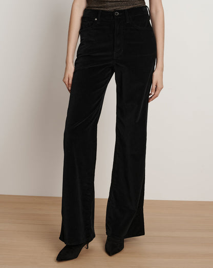 Veronica Beard | Taylor Velvet Wide-Leg Pant in Black Black