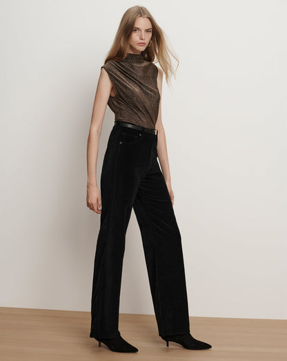 Veronica Beard | Taylor Velvet Wide-Leg Pant in Black Black