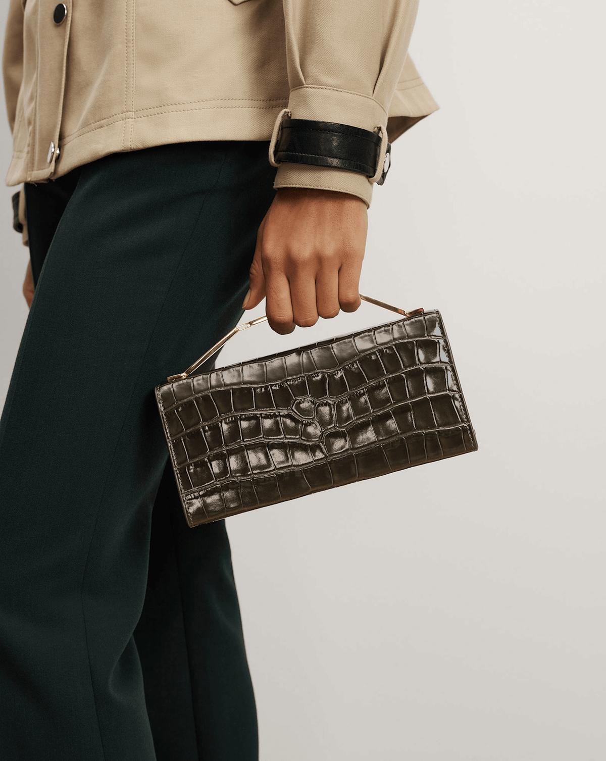 Veronica Beard | Barre Crocodile Clutch in Green Cypress Cypress