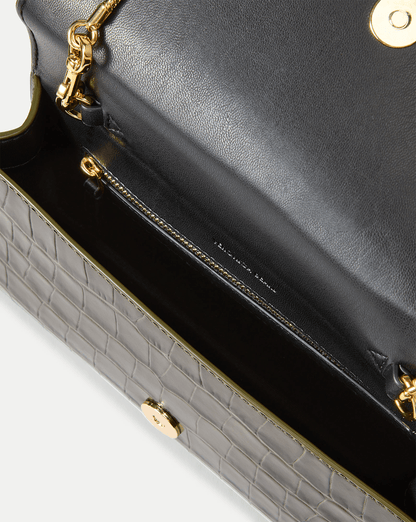 Veronica Beard | Barre Crocodile Clutch in Green Cypress Cypress