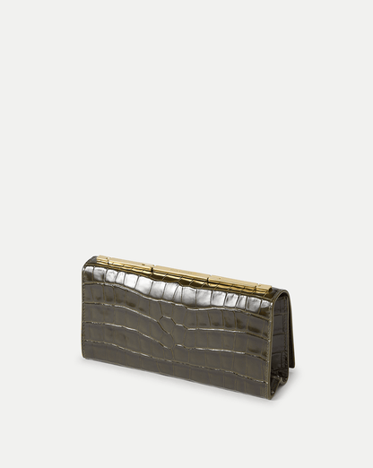 Veronica Beard | Barre Crocodile Clutch in Green Cypress Cypress