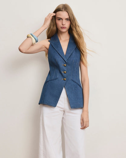 Veronica Beard | Costa Sleeveless Denim Vest in Blue Cosmo
