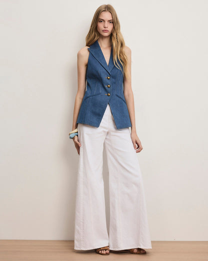 Veronica Beard | Costa Sleeveless Denim Vest in Blue Cosmo