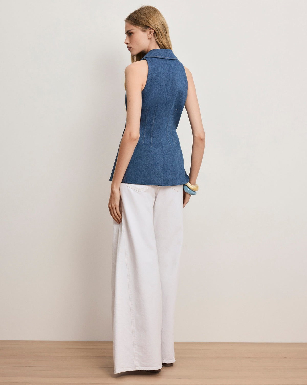 Veronica Beard | Costa Sleeveless Denim Vest in Blue Cosmo
