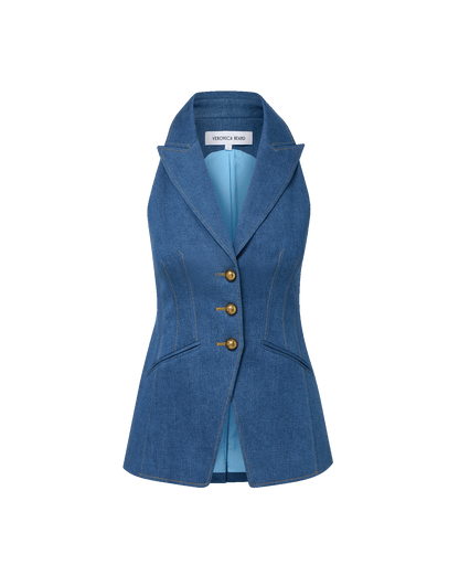 Veronica Beard | Costa Sleeveless Denim Vest in Blue Cosmo