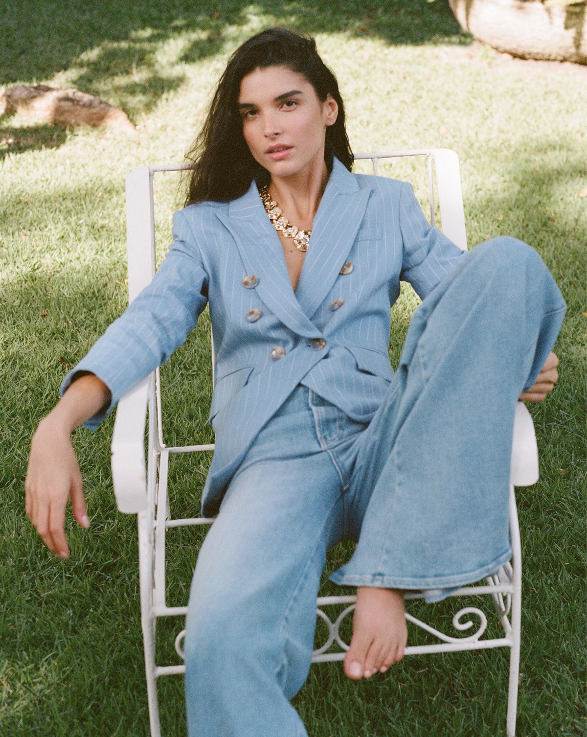Veronica Beard | Miller Pinstripe Dickey Jacket in Blue Jay/Dove White Blue Jay/Dove White