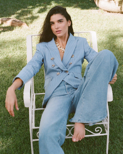 Veronica Beard | Miller Pinstripe Dickey Jacket in Blue Jay/Dove White Blue Jay/Dove White