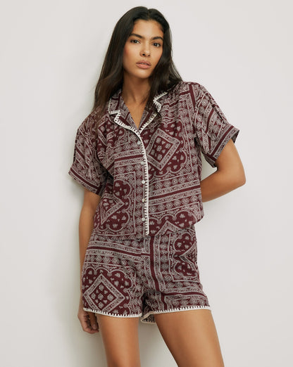Veronica Beard | Ilene Button-Down Shirt in Burgundy Bandana Print Raisin/Dove Raisin/Dove