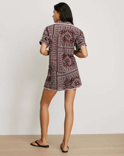 Veronica Beard | Ilene Button-Down Shirt in Burgundy Bandana Print Raisin/Dove Raisin/Dove