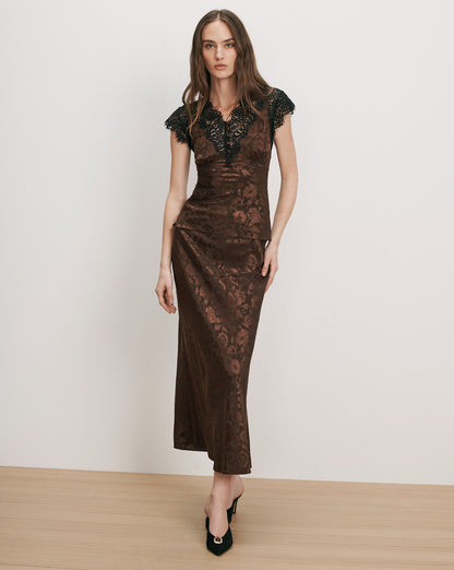 Veronica Beard | Pascaline Lace-Trimmed Top in Dark Brown Espresso