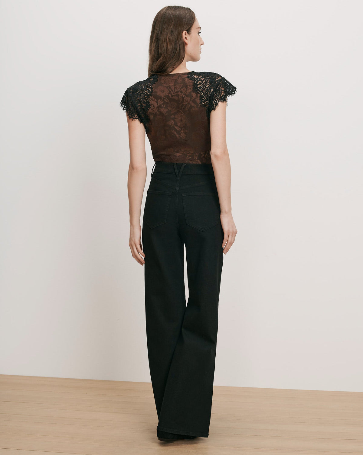 Veronica Beard | Pascaline Lace-Trimmed Top in Dark Brown Espresso