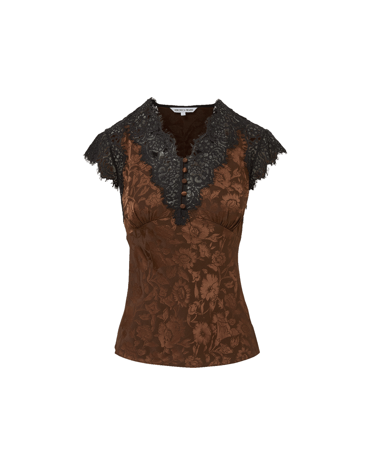 Veronica Beard | Pascaline Lace-Trimmed Top in Dark Brown Espresso