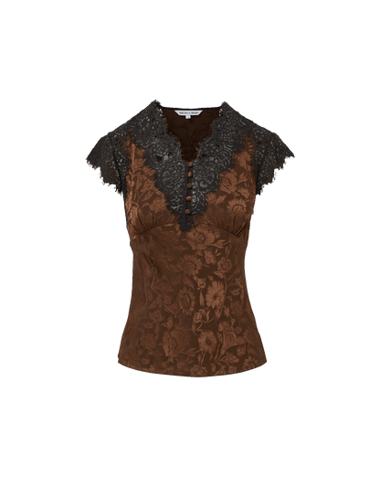 Veronica Beard | Pascaline Lace-Trimmed Top in Dark Brown Espresso