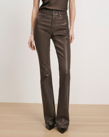 Veronica Beard | Beverly Skinny-Flare Jean in Espresso Brown Coated Denim Espresso