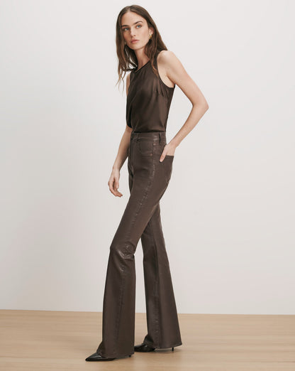 Veronica Beard | Beverly Skinny-Flare Jean in Espresso Brown Coated Denim Espresso