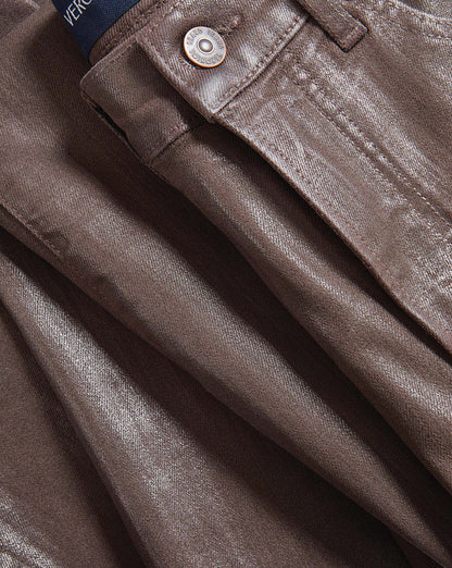 Veronica Beard | Beverly Skinny-Flare Jean in Espresso Brown Coated Denim Espresso
