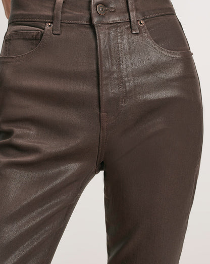 Veronica Beard | Beverly Skinny-Flare Jean in Espresso Brown Coated Denim Espresso