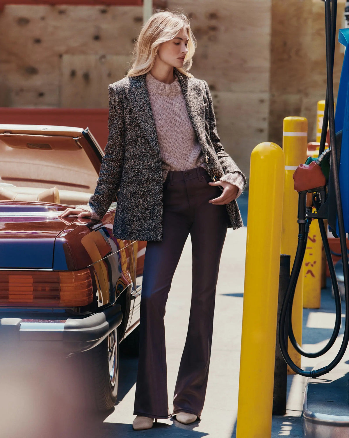 Veronica Beard | Beverly Skinny-Flare Jean in Espresso Brown Coated Denim Espresso