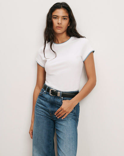 Veronica Beard | Devin Crewneck T-Shirt in White/Blue River White/Blue River