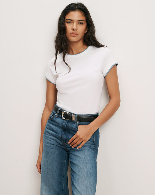 Veronica Beard | Devin Crewneck T-Shirt in White/Blue River White/Blue River